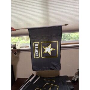 US Army BLACK Flag 12x18in Stick USA White Logo Flag (24 INCH STAFF)